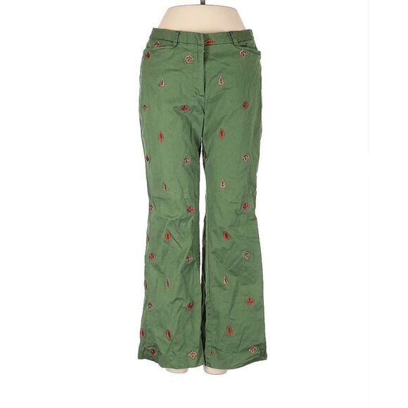 Lilly Pulitzer Green Maple Leaf Embroidered Long Wide Leg Chino Pants Size 4 - Picture 1 of 7